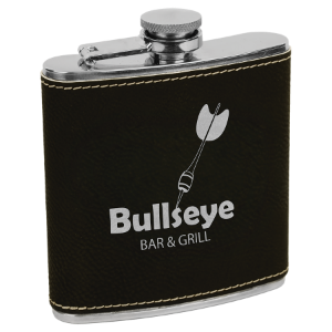 6 oz. Black/Silver Laserable Leatherette Stainless Steel Flask