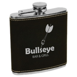 6 oz. Black/Silver Laserable Leatherette Stainless Steel Flask